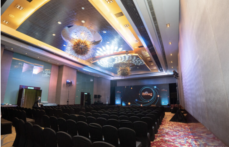 Empty ballroom set up before the conference