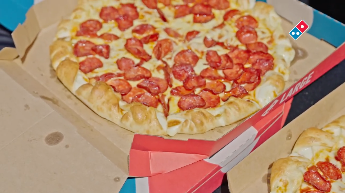 Pepperoni pizza hero shot in a Domino's box